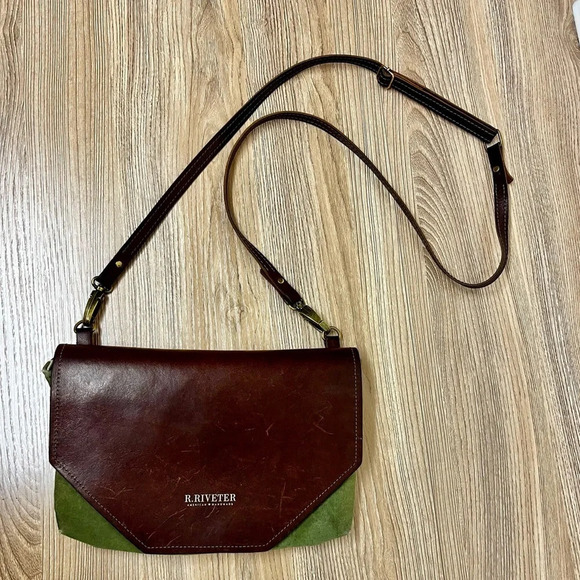 R. Riveter Patton | Signature Fatigue Canvas + Brown Leather Crossbody Bag - Picture 1 of 10